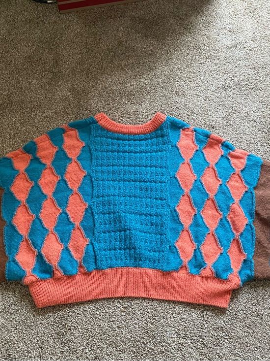 Cider Sweaters - Cider Teal and Coral Colorblock Knit Crew Sweater